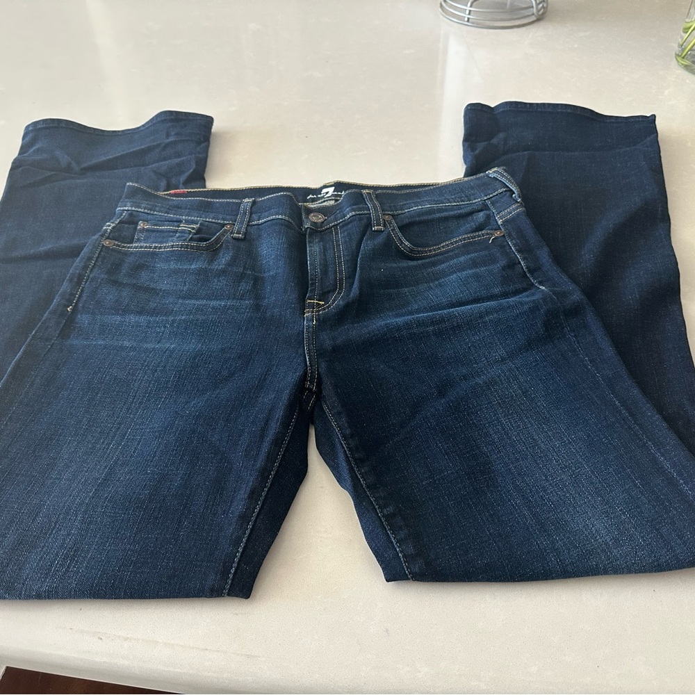7 For All Mankind Medium-Dark Blue Straight Leg Jeans